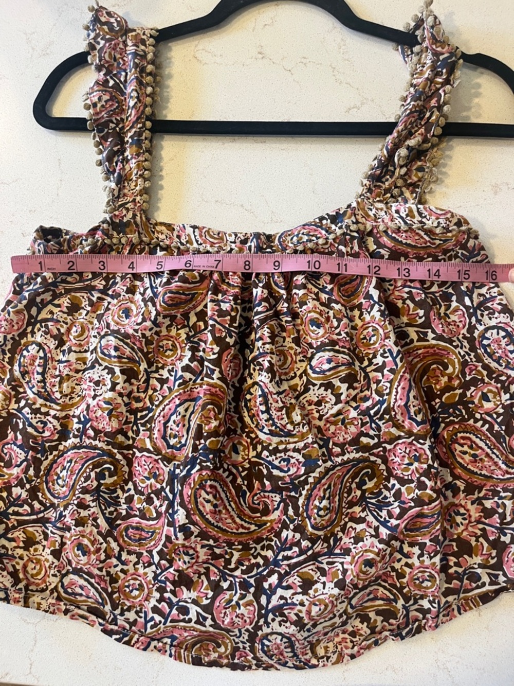 Sezane Paisley Ruffle-Strap Camisole in Pink, Brown, Cream - Picture 4 of 5
